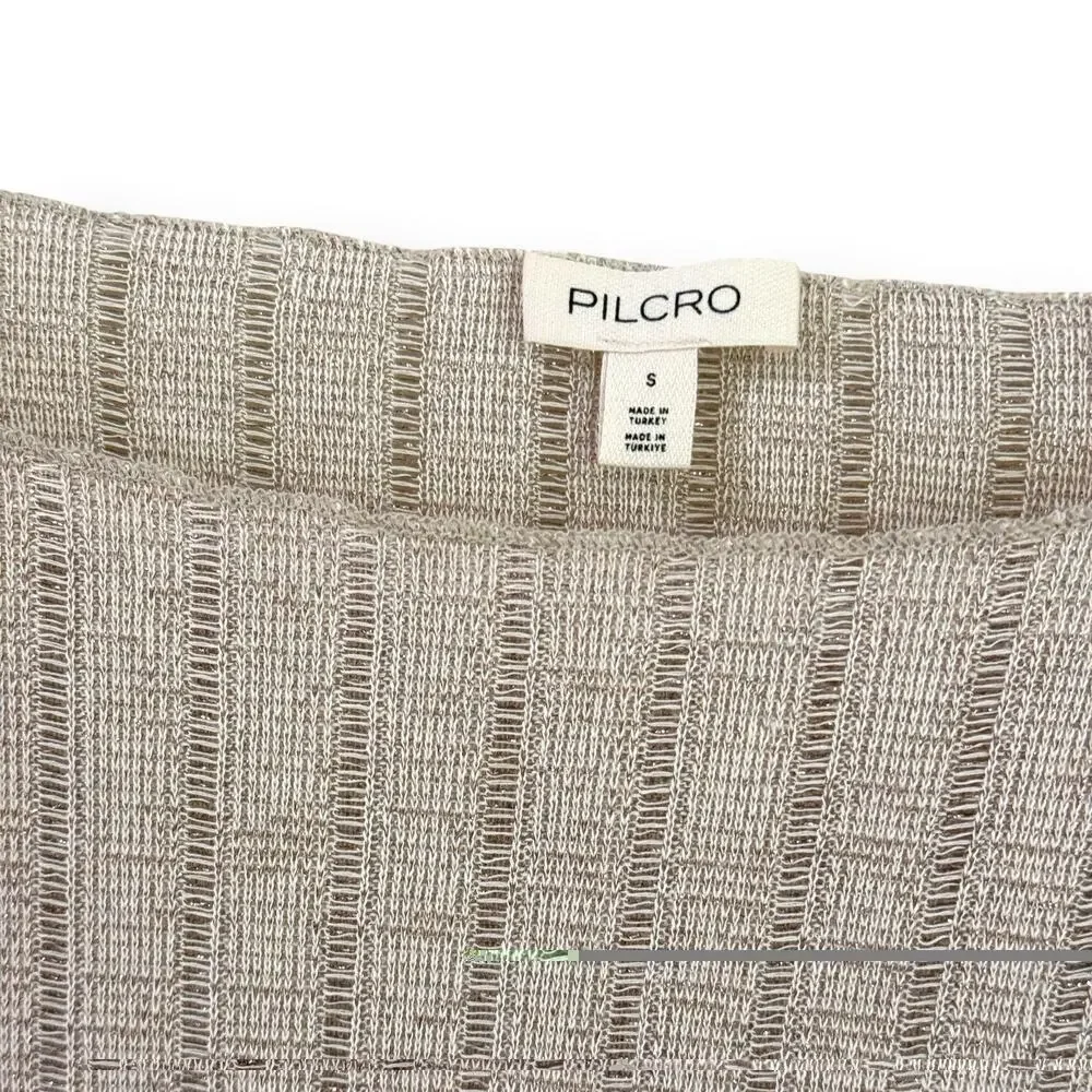 Anthropologie Pilcro Perfect Layering Tee S Beige Metallic Ribbed Knit Sparkle - Picture 5 of 10